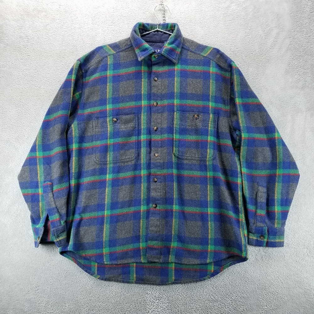 VTG Gap Shacket Mens M Blue Wool Blend Button Up Heavyweight Flannel Workwear‎